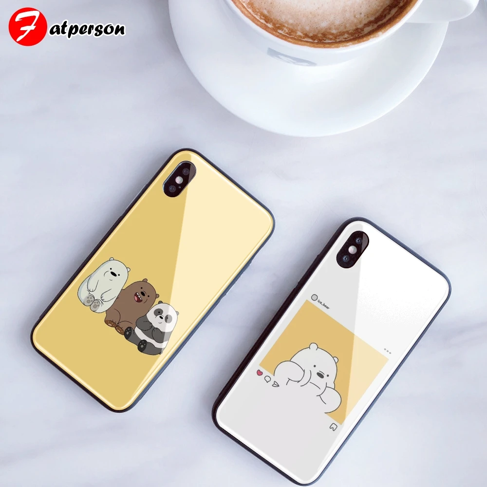 

We Bare Bears DIY case For iphone 8 X 10 7 Plus 6 s capa Custom Tempered Glass Phone Case For iPhone XS 11 Pro MAX XR 5 S E case