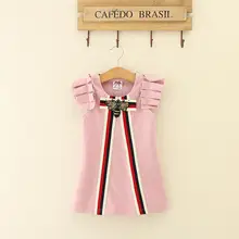 Детское платье для девочек платье принцессы в полоску с рюшами и бантом для девочек г., праздничное свадебное платье, одежда для маленьких детей, JN701