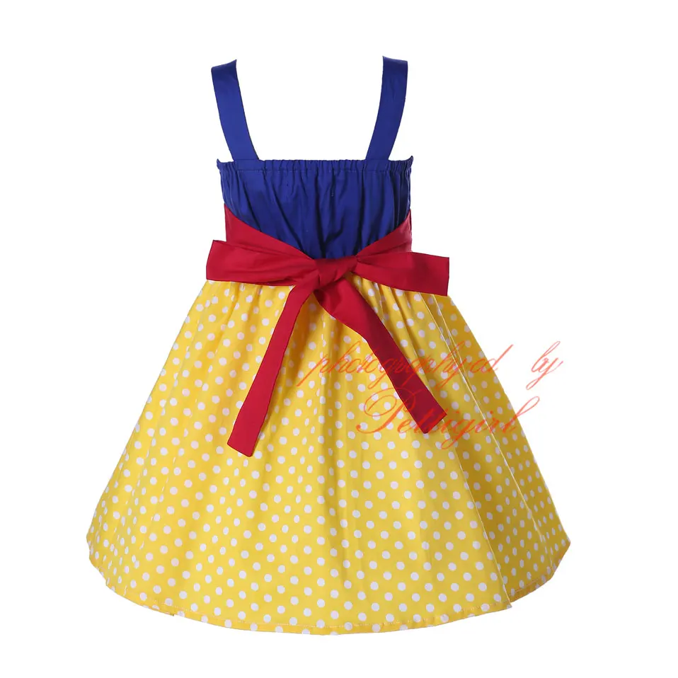 Pettigirl/костюмы Белоснежки для девочек; летнее платье; Хлопковое платье в желтый горошек для маленьких девочек