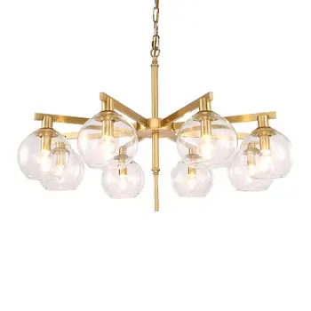 

American style real brass glass Pendant light Modern brief Living room restaurant 6/8/10 heads E14 LED bulbs luxury droplight