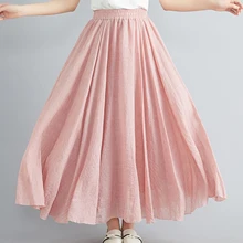 Льняные хлопковые длинные юбки женские комплект пуловер+ кожаная юбка макси юбки пляжные Boho винтажные летние юбки Большие широкие женские Девушки