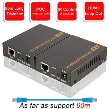 

2020 HDMI Extender with IR & Loop Out 1080P HDMI Extender 60m No Loss RJ45 to HDMI Extender Transmitter Receiver over Cat5e/Cat6