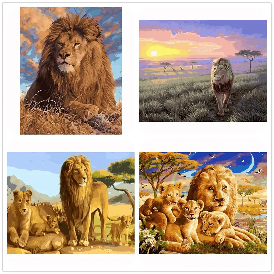 

Lion Pictures DIY Painting By Numbers Hand Painted Oil Painting On Canvas Wall Paintings Home Decoration 40*50cm HL006