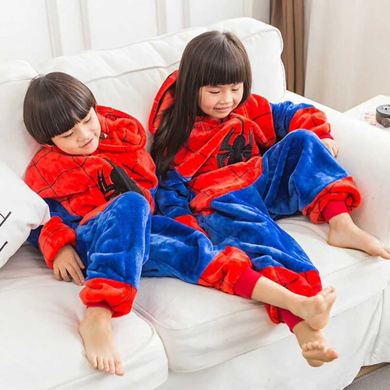 Пижама детская кигуруми для детей Пижама с человеком-пауком для девочек и мальчиков, одежда для сна г. Костюм на Хэллоуин Детский Зимний маскарадный костюм Человека-паука