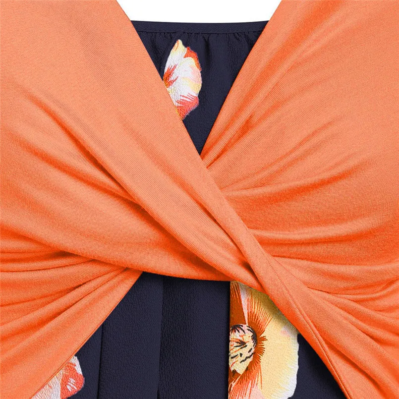 New Fashion Women Summer Short Sleeve Front Cross Cross Top Floral Print Mini Dress Elegant Ladies Casual Party Vestidos #4R09   (6)