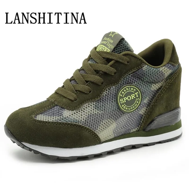 

LANSHITINA Brand Female Casual Shoes 2017 Spring New Brand Fashion Canvas Camouflage Women Shoes Comfort Heighten Shoes