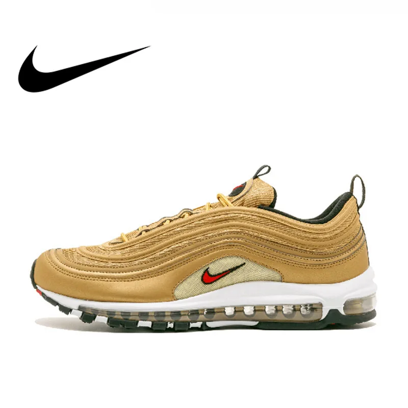 

Original Authentic NIKE AIR MAX 97 Metallic Gold Breathable Men's Running Shoes Sports Outdoor Sneakers Low-top 884421-700