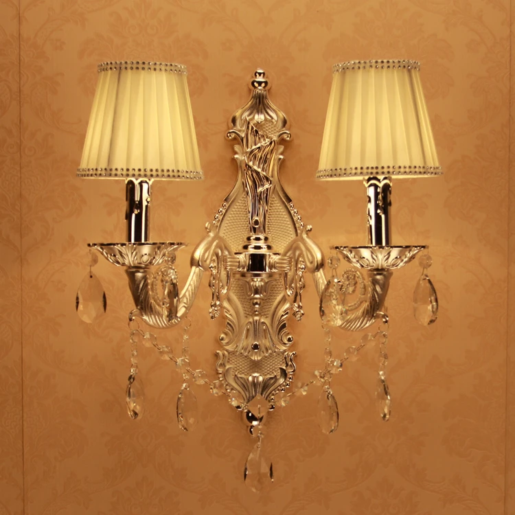 home Antique chrome crystal wall lamps Modern silver aluminium wall sconces lighting lamparas de pared Bathroom led wall lights