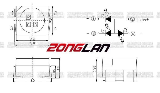 Для 1000 шт. RGB POWER TOP 1210 3528 SMD SMT PLCC 2 LED красный зеленый синий новый общий анод