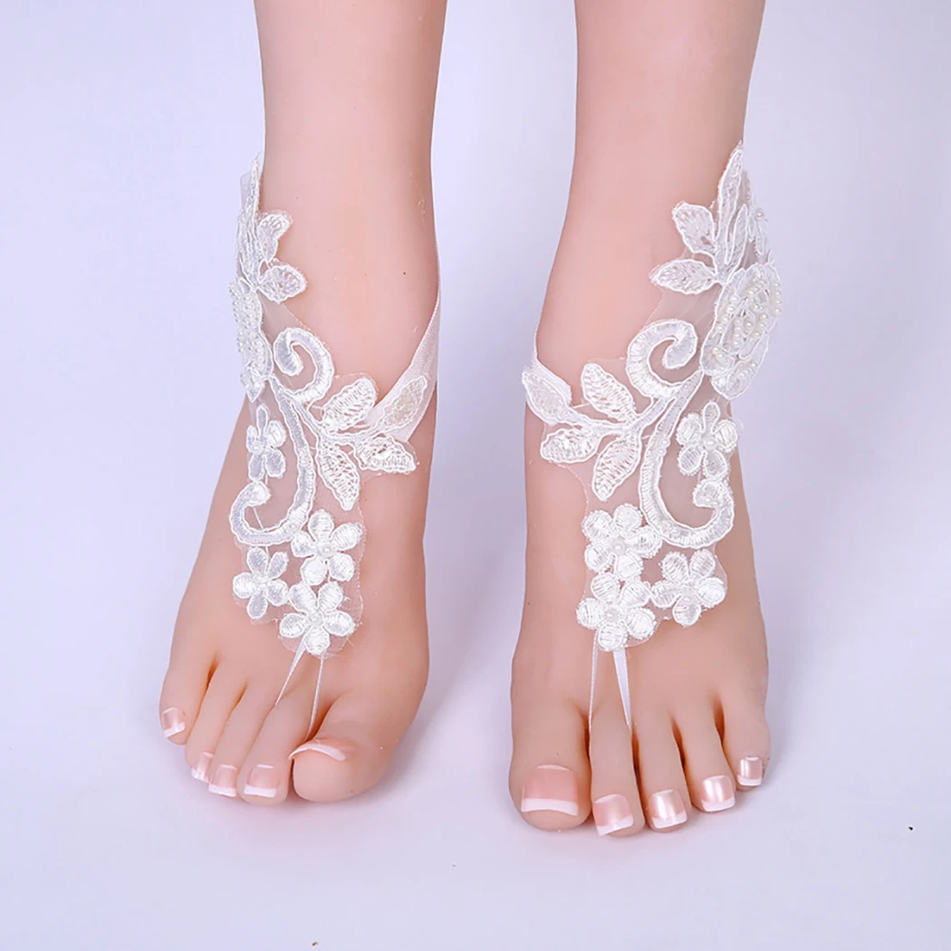 Новые Модные ботильоны 1 пара босоножек босиком кружевной цветок браслет на ногу с листком ножной браслет бижутерия для ног для женщин Свадебные пляжные - Окраска металла: white