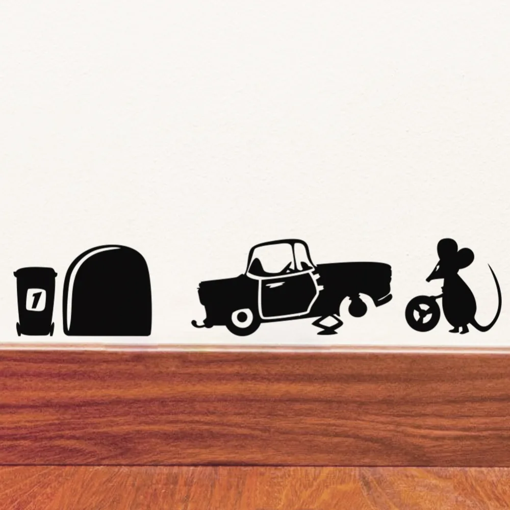 

Funny Cartoon Mouse Repair The Car Wall Stickers For Kids Rooms Nursery Home Decor Black Vinyl Wall Decals Diy Mural Art