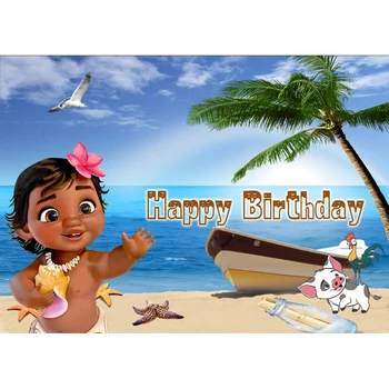 

Colorwonder Baby Princess Moana with Flower and Shells 7x5ft Baby Pig with Cock Hawaiian Style Scenery Backdrops for Birthday