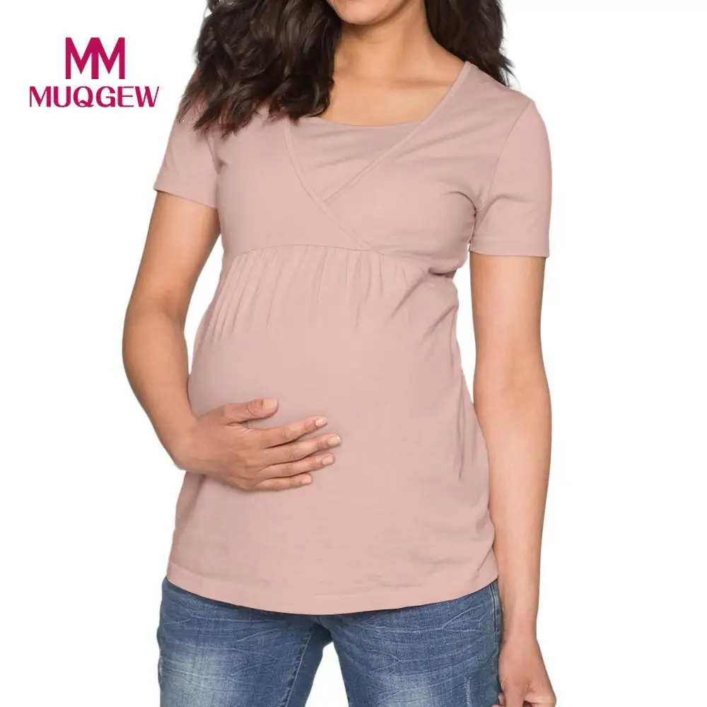 Women's Maternity Nursing Wrap Top Solid Double Layer Blouse T Shirt