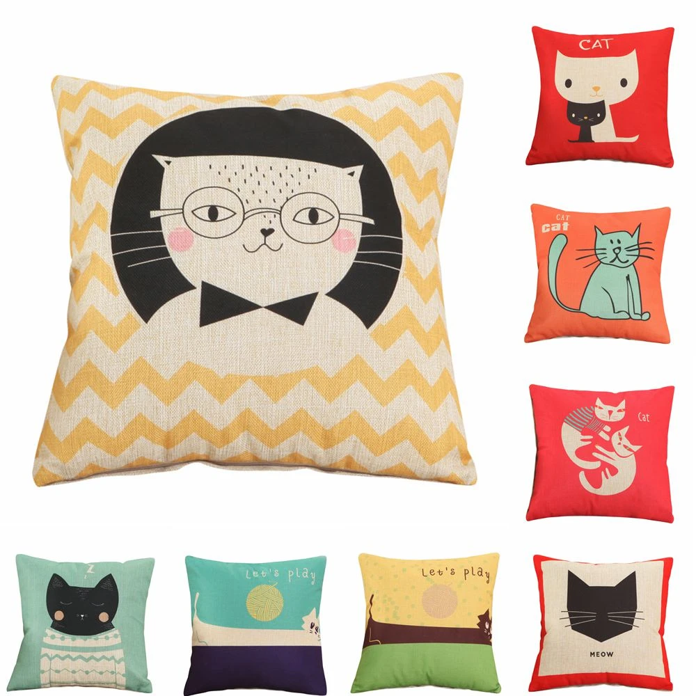 Cute Animal Pattern Cotton Linen Home Decorative Pillow Case Cushion Cover NEW