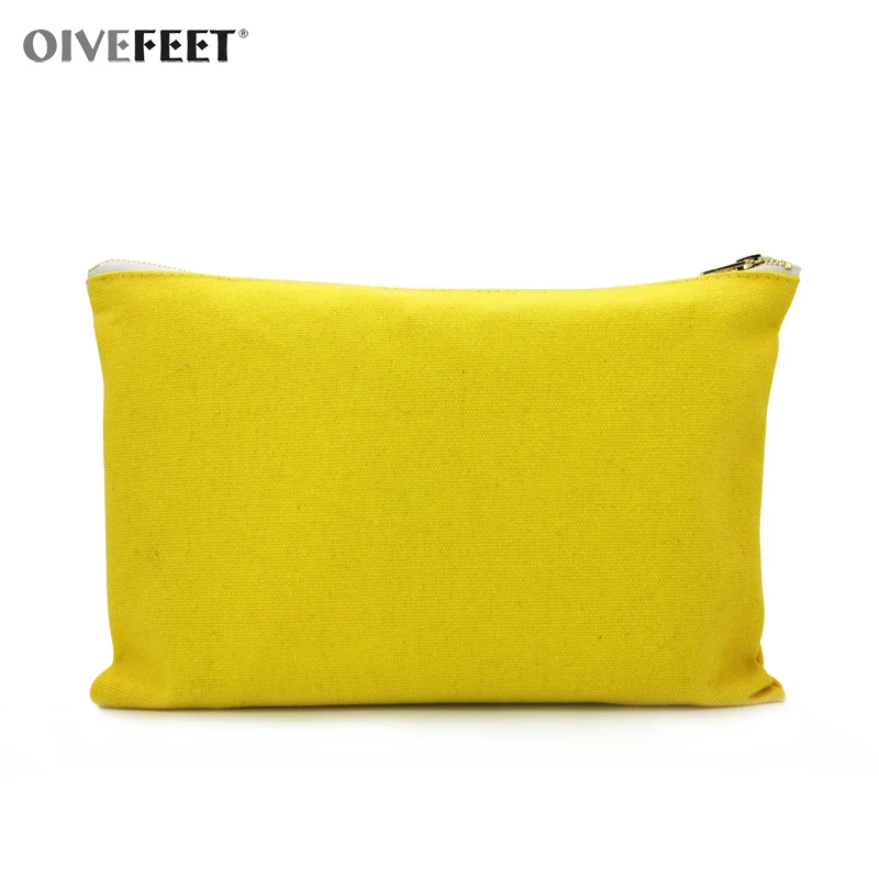 

OIVEFEET,5pcs,Plain Yellow Cotton Canvas Cosmetic Bag Travel Toiletry Makeup Gold Zipper Pouch Bag