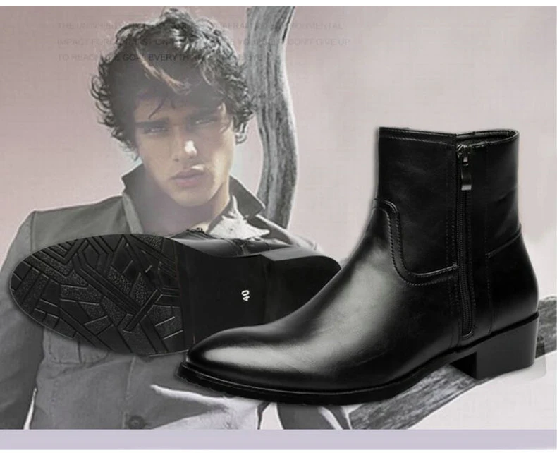 Men's Boots' Round Toe Ankle Boot Slip On Genuine Leather Snow Boots Men Winter Casual Chelsea Boots Black Mens Winter Shoes     (1)