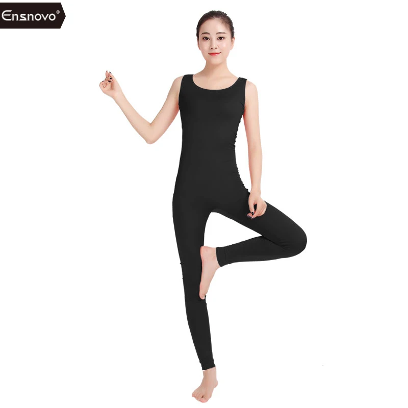 

Ensnovo Womens Spandex Sleeveless Bodysuits Dance Costume for Ladies Black Gymnastic Unitard Outfit Spandex Male Bodysuit