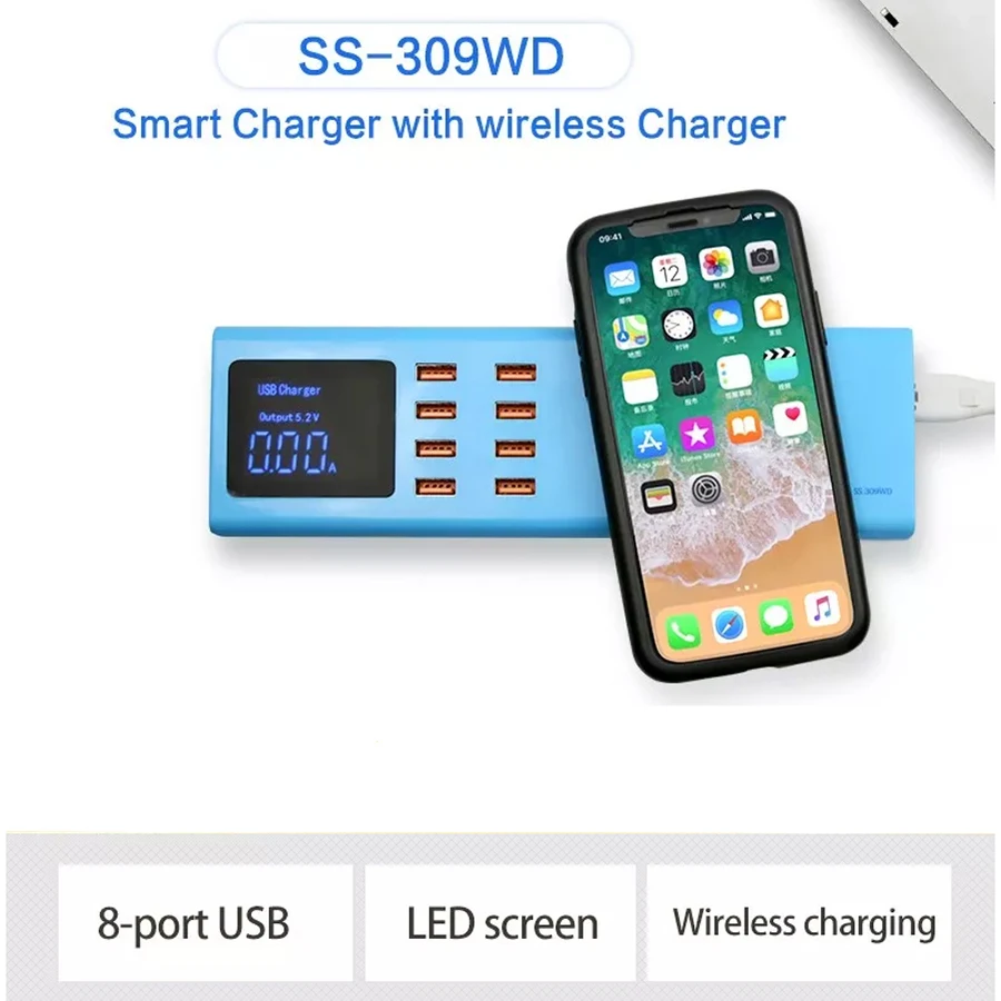 Mobile phone Intelligent wireless charger with 8 Port USB Socket Fast Charger with LCD Display for Smart Mobile Phone