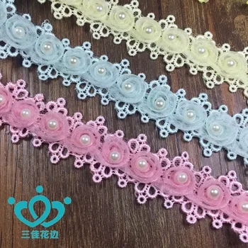 

15Yards Pink Yellow Swiss Voile Lace Fabric Flower Wedding Deco Lace Trimming DIY Sewing Craft Embroidered Cord Lace Pearl Trims