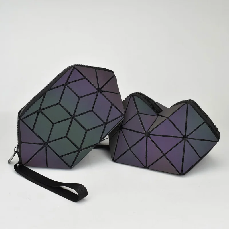 

New Zipper Cosmetic Bag Women Luminous Makeup Bag Geometric Women's Cosmetics Organizer Folding Travel Make Up Bag wholesale