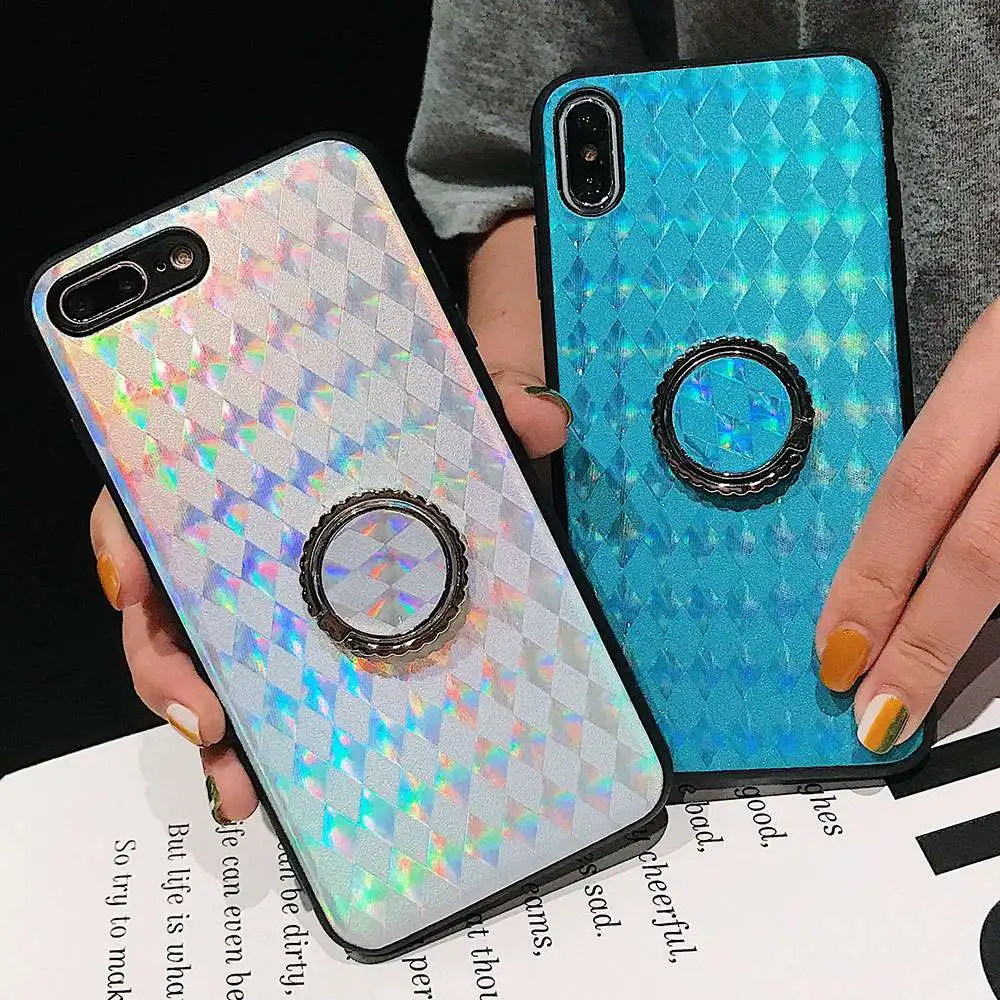 

Glitter Diamond Texture Case For iPhone 6 6s 7 8 Plus X XR XS Max Soft TPU Phone Cover for iPhone 6 Plus Case With Ring Holder