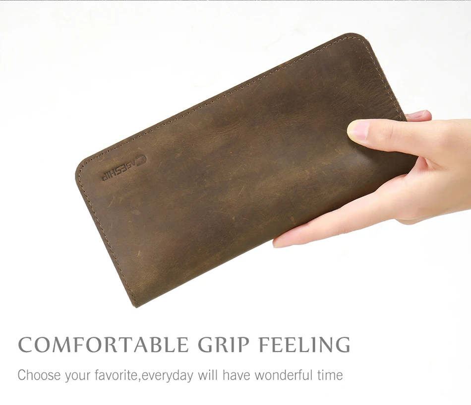 CASESHIP Phone Bag Case 5.5 inch Mobile Phone Universal Geniune Leather Wallet Pouch Card Holder Case For iPhone Samsung Galaxy (10)