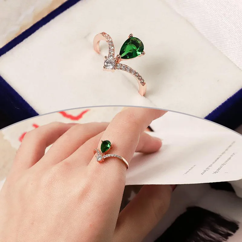 V-образное Открытое кольцо с красными Зелеными камнями, новое модное ювелирное изделие, регулируемые кольца для женщин, женские подарки на день Святого Валентина, бижутерия