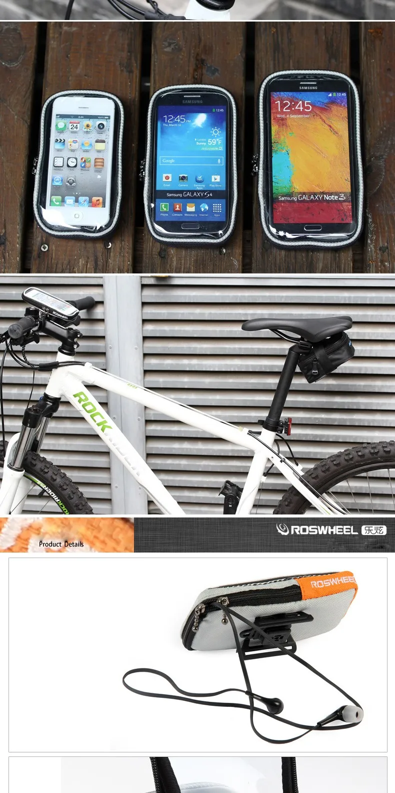 Roswheel 4," /4,8"/5," велосипедная Рама для велосипеда, трубчатые панели, водонепроницаемый чехол для телефона с сенсорным экраном, отражающий руль, сумка, чехол