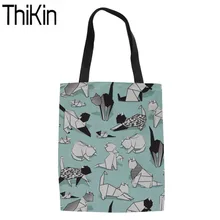 THIKIN Милая кошка оригами сумки для покупок с принтом женская Холщовая Сумка-тоут дамская модная сумка через плечо сумки для покупок многоразовые сумки-тоут