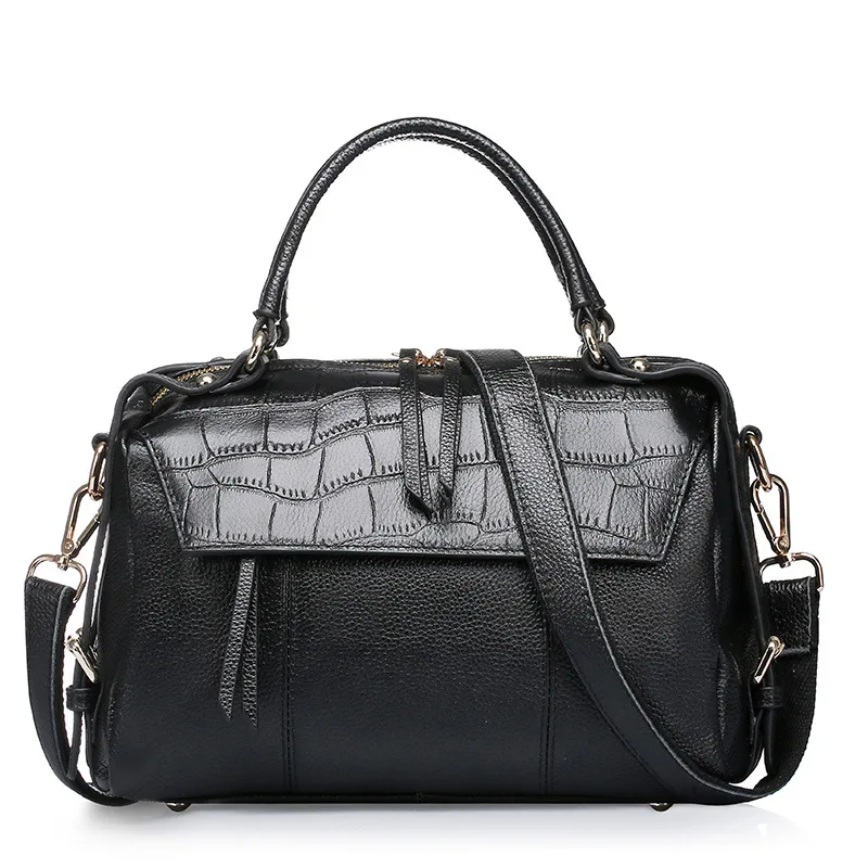 

Fashion Women Genuine Leather Handbags Ladies Stone Grain First Layer of Cowhide Patchwork Tote Bags Female Corssbody Bag QZ5715