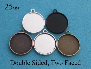 

25 Pieces of Double Sided 25mm Round Pendant Tray Setting, Two Faced Pendant Setting Traytheof