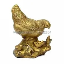 Китайский латунь Резные Золото Курица Chook Петух Петух Животных Семьи Статуя