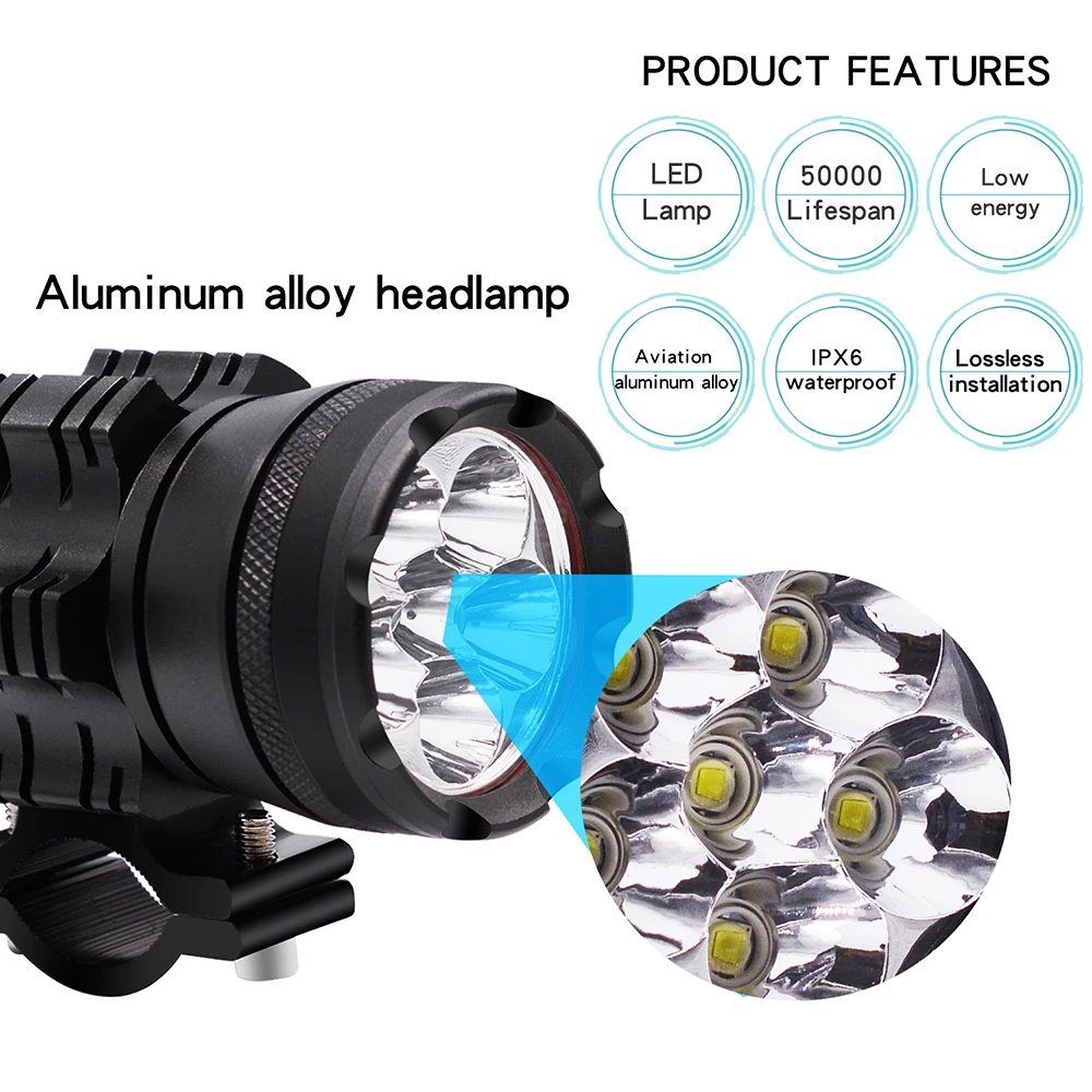 

Super Bright High Power 6W Motorcycle Led fogLight Spot White Headlight Working Light DC 12V 24V 30W 4000lm External Lighting