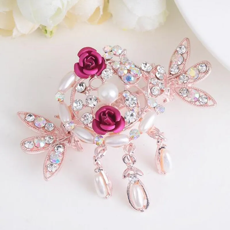 New Style Imitation Pearls Rhinestone Crab Hair Claw Flower Hair Pins