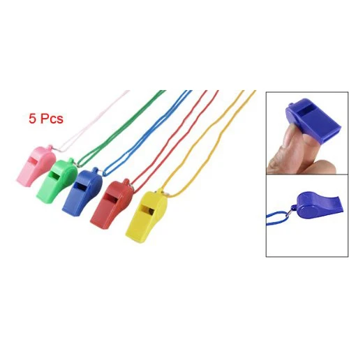 New New 5Pcs Referee Plastic Assorted Colorful Whistles w String