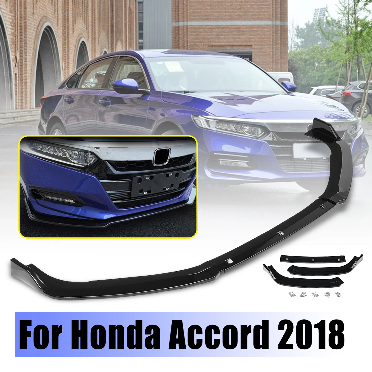 

3pcs 1Set Front Bumper Chin Lip Spoiler Wing Guard Protect Body Kit for Honda for Accord 18 Auto Exterior Part Spoiler for Honda