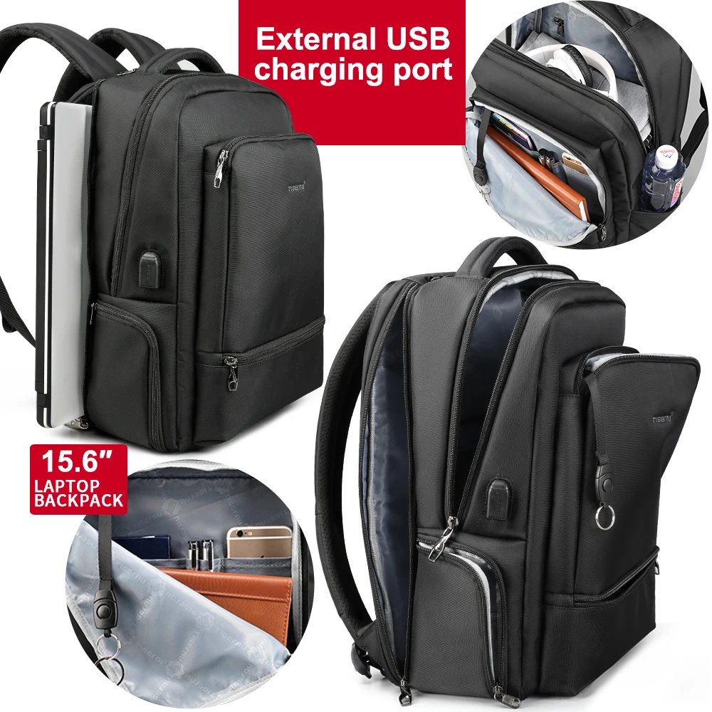 Водоотталкивающий нейлон Aнти вор 22L Для мужчин 15,6 дюймов рюкзак для ноутбука USB для подзарядки Путешествие Мужской Женский школьный рюкзак для мальчика