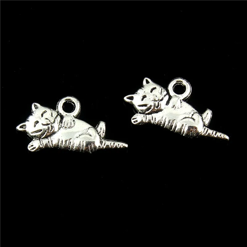 

10PCS 20*9mm Cat Tibetan Silver Hand Made DIY Retro Jewelry Bead Charms Pendants Fit Bracelet Necklace Keychains Pendants