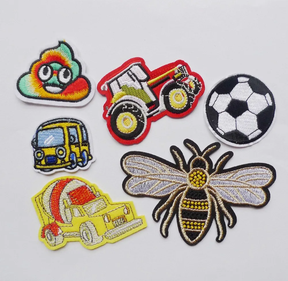 

Bee Car Football Feces Embroidered Iron on Animal Patches for Clothing Stripe Sticker Appliqued Badge Sewing Apparel Accessories