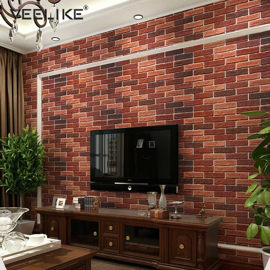 

3M/5M PVC Vinyl Waterproof Films Brick Stone Pattern Self Adhesive Wallpaper Rolls Vintage Living Room TV Background Home Decor