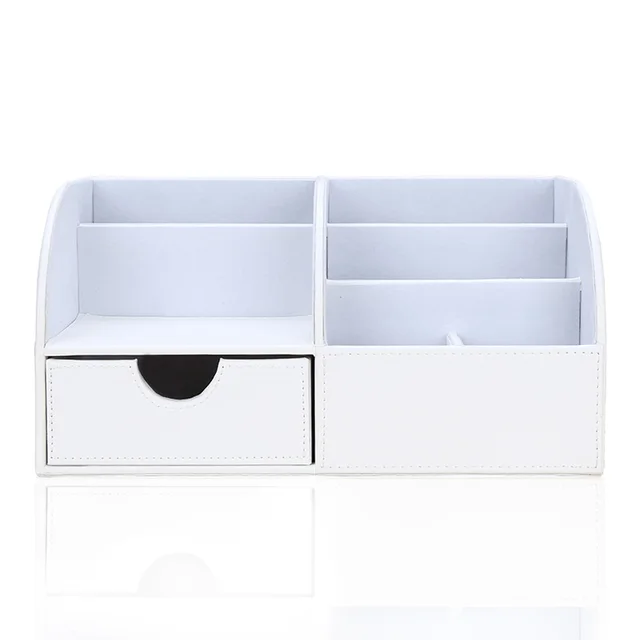 6 Slots Half PU Leather Office Desk Organizer Desktop Stationery Storage Box Pen Holder  Organizer For Office