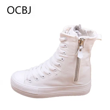 

Woman Sneakers High Top Platform Girl's Casual Canvas Shoes 2018 Spring Autumn Side Zipper Fashion Female Leisure Casual Shoes
