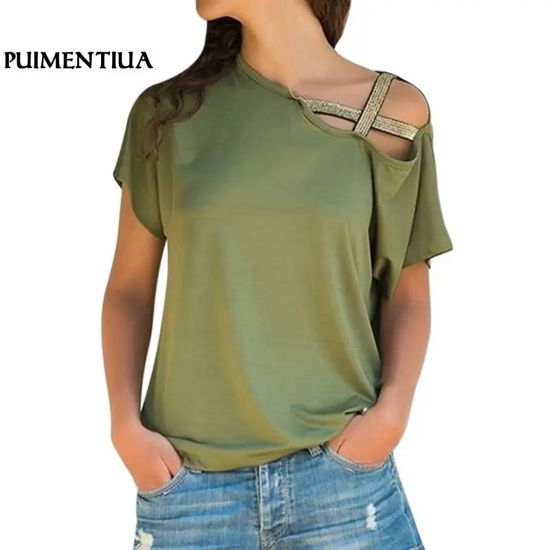 Puimentiua 2018 Summer Short Sleeve Strappy Cold Shoulder