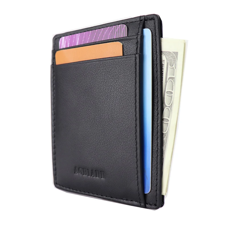 Супер тонкий мягкий кошелек из натуральной кожи мини-кредитный карточный кошелек бумажник для карт Прямая поставка 564-50 мужской кошелек тонкий маленький - Цвет: Black