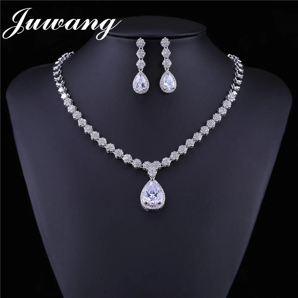 

JUWANG Brand Color Zirconia Water Drop Shape Bride Wedding Jewelry Set Wholesale Woman Party Jewelry Sets Engagement Gift