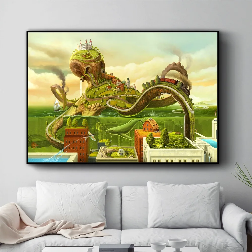Surreal City Chess Beach Set Canvas Art Print Painting Poster Wall Pictures For Living Room Home Decoration Decor No Frame