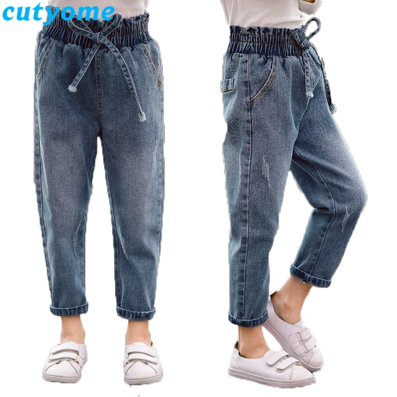

Baby Girl Jeans Trousers Spring Autumn Toddler Kids Ruffle Waist Casual Denim Pants Teenage Girl Children Clothing 9 10 12 13 14