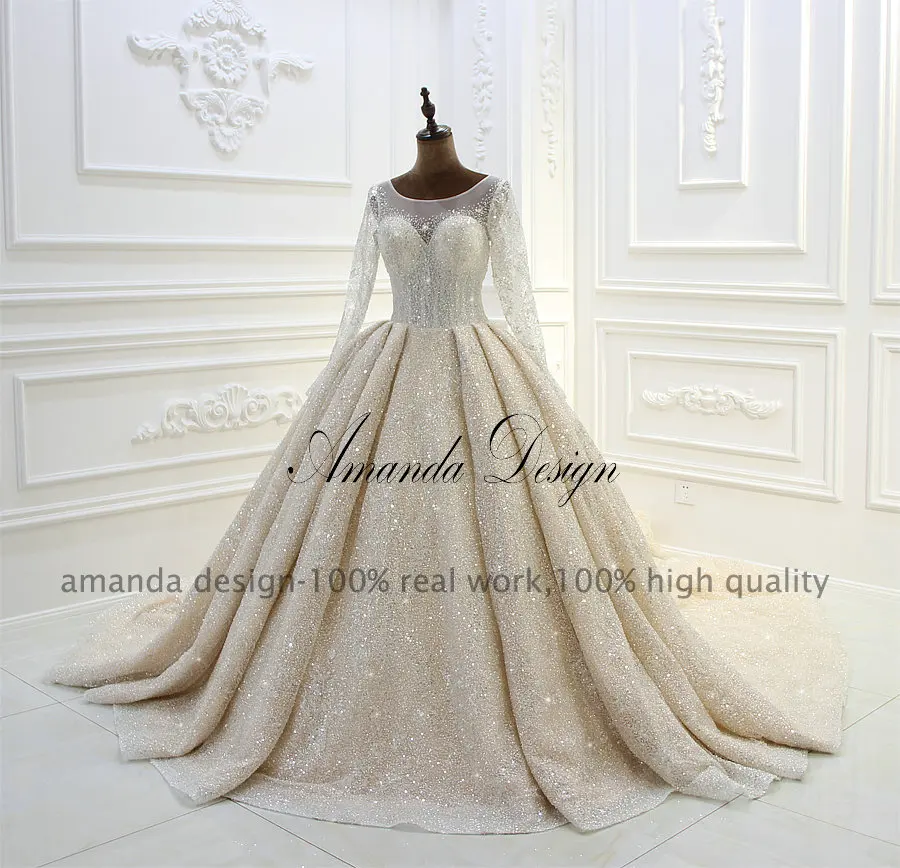 Amanda Design brautkleider hochzeitskleid блестящее свадебное платье с длинным рукавом