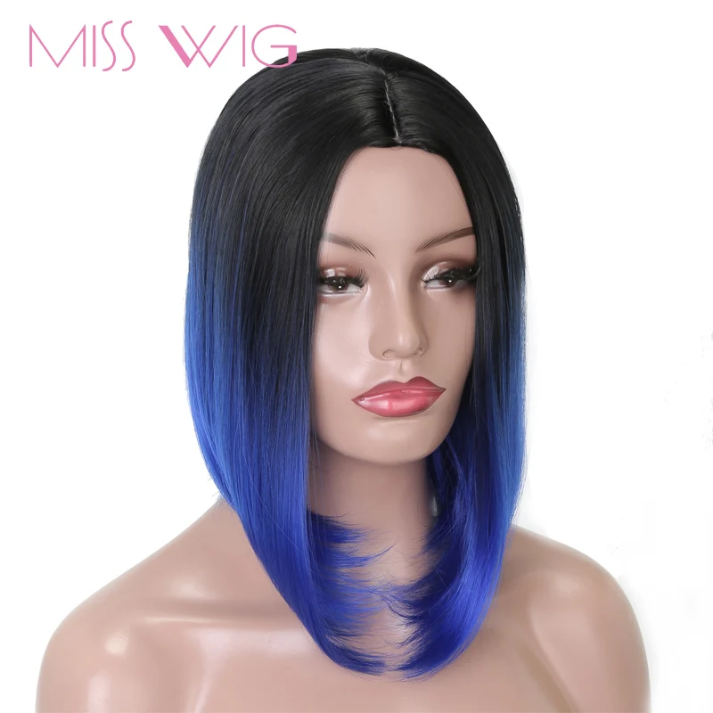 

MISS WIG Bob Wig Short Synthetic Wigs For Women Blue Pink Colors Heat Resistant Straight Hair For Women