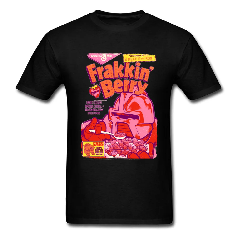 Latest FRAKING BERRY Letter Cartoon Top Tee For Guys Weird Robot Print Men's Black T-shirt Custom T Shirts Fitness |